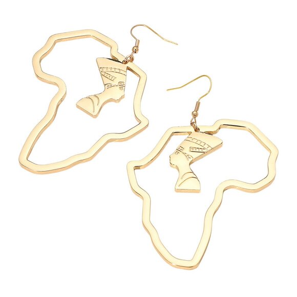 Oversized Africa Map Queen Silhouette Drop Dangle Earrings - Picture 3 of 4
